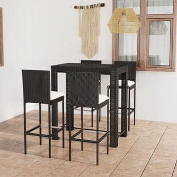 Vidaxl 5-dijelni barski set s jastucima, PE ratan, crni