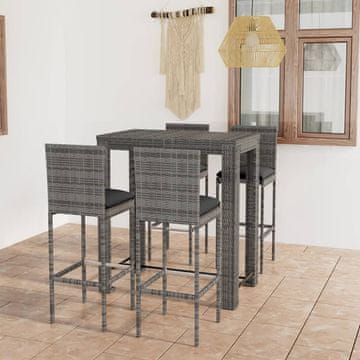 Vidaxl 5-dijelni barski set s jastucima, PE ratan, siva