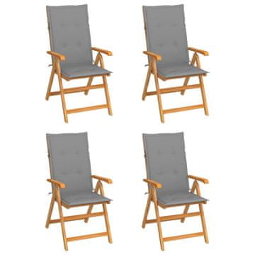 Vidaxl Vrtne stolice sa sivim jastucima 4 kom od masivne tikovine