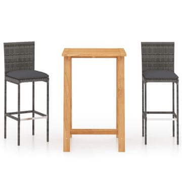 Vidaxl 3-dijelni vrtni barski set s jastucima sivi