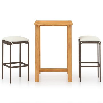 Vidaxl 3-dijelni vrtni barski set s jastucima smeđi