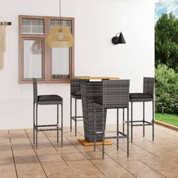 Vidaxl 5-dijelni barski set s jastucima, PE ratan, siva