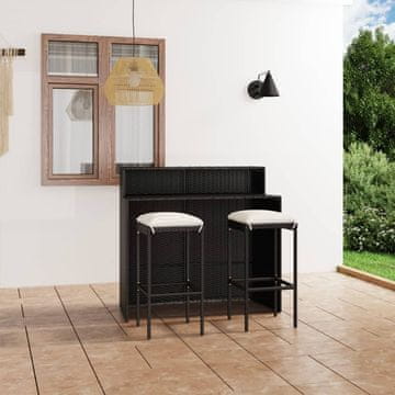 Vidaxl Vrtni barski set od 3 dijela s jastucima, PE ratan, crni