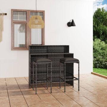 Vidaxl Vrtni barski set od 3 dijela s jastucima, sivi