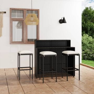 Vidaxl Vrtni barski set od 4 dijela s jastucima, PE ratan, crni