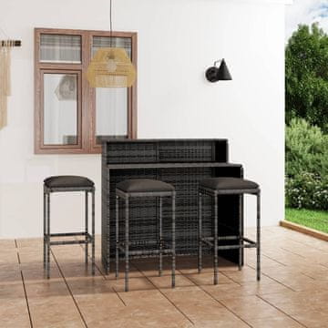 Vidaxl Vrtni barski set od 4 dijela s jastucima, sivi
