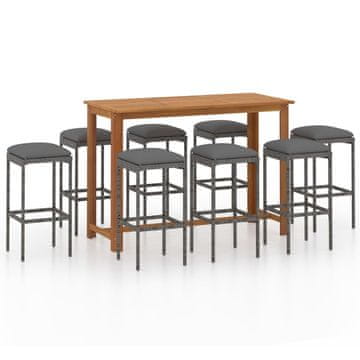 Vidaxl 9-dijelni vrtni barski set s jastucima sivi