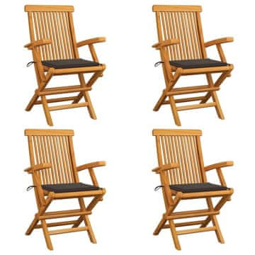 Vidaxl Vrtne stolice sa smeđe-sivim jastucima 4 kom masivna tikovina