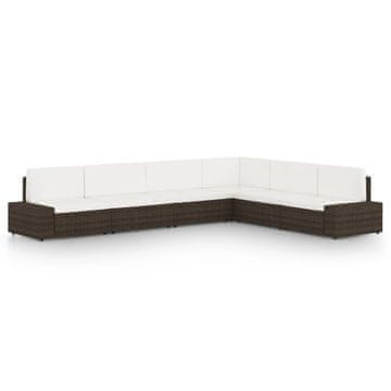 Vidaxl 6-dijelna vrtna garnitura od poliratana s jastucima smeđa