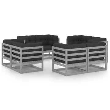 Vidaxl 8-dijelna vrtna garnitura od masivne borovine s jastucima