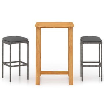 Vidaxl 3-dijelni vrtni barski set s jastucima sivi