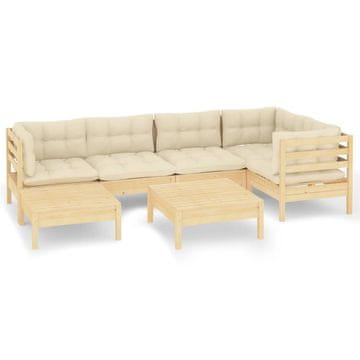 Vidaxl 7-dijelna vrtna garnitura od masivne borovine s krem jastucima