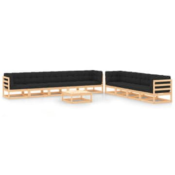 Vidaxl 10-dijelna vrtna garnitura od borovine s antracit jastucima