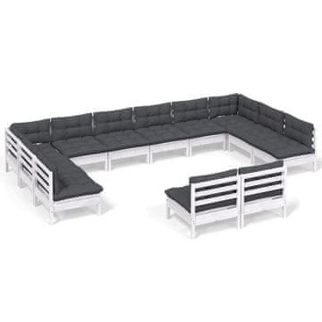 Vidaxl 12-dijelna vrtna garnitura od borovine s jastucima bijela