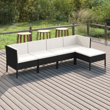 Vidaxl Vrtni set za sjedenje s jastucima, 5 dijelova, crni PE ratan