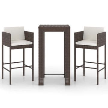 Vidaxl 3-dijelni vrtni barski set od poliratana s jastucima smeđi