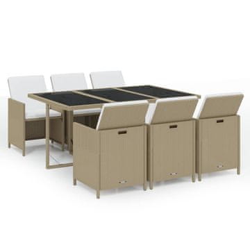 Vidaxl 7-dijelni vrtni blagovaonski set od poliratana s jastucima bež