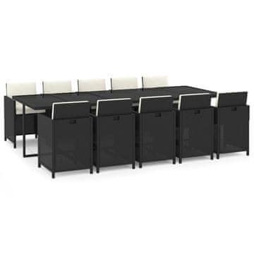 Vidaxl 11-dijelni vrtni blagovaonski set s jastucima poliratan crni