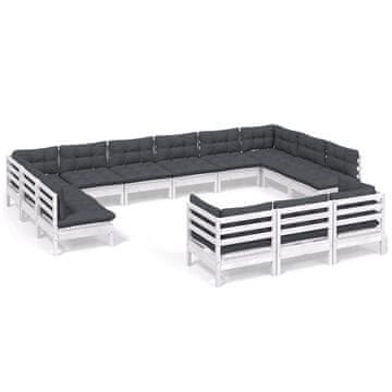 Vidaxl 13-dijelna vrtna garnitura od borovine s jastucima bijela