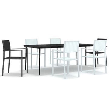 Vidaxl 7-dijelni vrtni blagovaonski set crno-bijeli