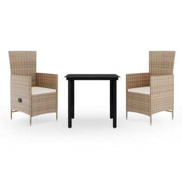 Vidaxl 3-dijelni vrtni blagovaonski set s jastucima bež