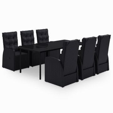 Vidaxl 7-dijelni vrtni blagovaonski set s jastucima crni
