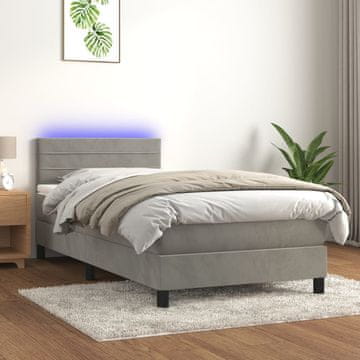 Vidaxl Krevet s boxspring podlogom, madracem i LED svjetlom, sivi 80x200 cm, baršun