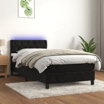 Vidaxl Krevet s boxspring podlogom, madracem i LED svjetlom, crni baršun 80x200 cm