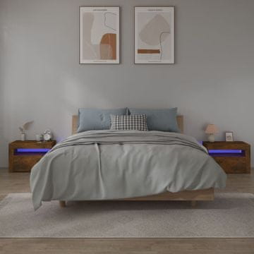 Vidaxl Noćni ormarići s LED rasvjetom, set od 2, dimljeni hrast, 60x35x40 cm