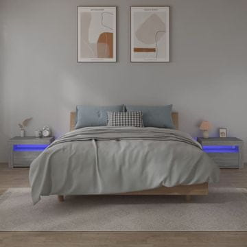 Vidaxl Noćni ormarići s LED rasvjetom, set od 2, sivi hrast Sonoma, 60x35x40 cm