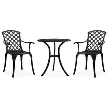 Vidaxl 3-dijelni bistro set od lijevanog aluminija crni