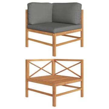 Vidaxl Kutna sofa s tamnosivim jastucima od masivne tikovine