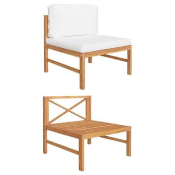 Vidaxl Srednja sofa s krem jastucima od masivne tikovine