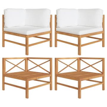 Vidaxl Kutne sofe s krem jastucima 2 kom od masivne tikovine