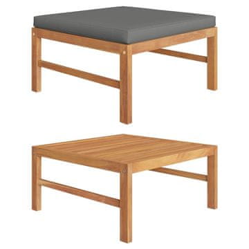 Vidaxl Tabure s tamnosivim jastukom od masivne tikovine