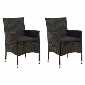 Vidaxl Vrtne stolice s jastucima 2 kom od poliratana crne