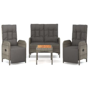 Vidaxl 4-dijelna vrtna garnitura od poliratana s jastucima siva