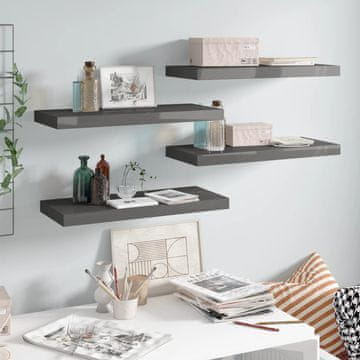 Vidaxl Zidne police, 4 kom, visoki sjaj, sive, 60 x 23,5 x 3,8 cm, MDF