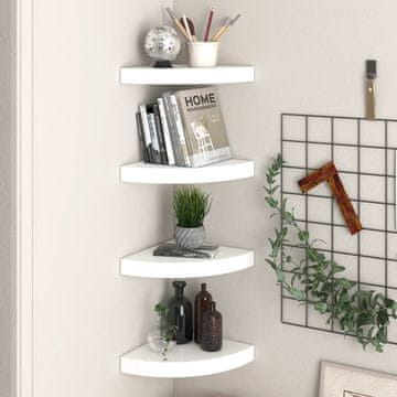 Vidaxl Kutne zidne police, 4 kom, sjajno bijele, 25x25x3,8 cm, MDF