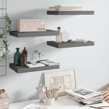 Vidaxl Zidne police, 4 kom, sive, visoki sjaj, 40x23x3,8 cm, MDF