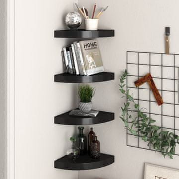 Vidaxl Kutne zidne police, 4 kom, crne, 25x25x3,8 cm, MDF