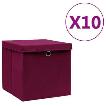 Vidaxl Kutije s poklopcima, 10 kom, 28x28x28 cm, tamnocrvene