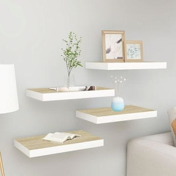 Vidaxl Zidne police, 4 kom, hrast i bijela, 40 x 23,5 x 3,8 cm, MDF