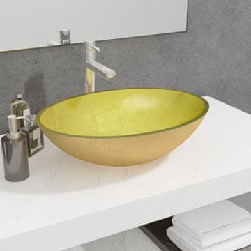 Vidaxl Stakleni umivaonik 50x37x14 cm zlatne boje