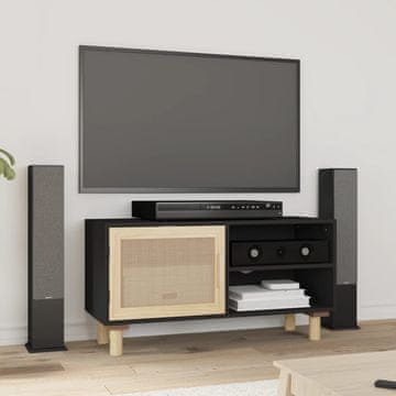 Vidaxl TV stalak crni 80x30x40 cm borovina i ratan