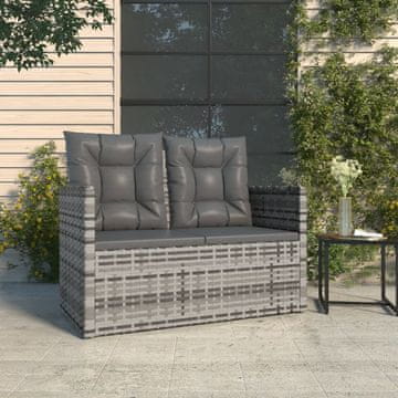 Vidaxl Vrtna klupa s jastucima, siva, 105 cm, poli ratan
