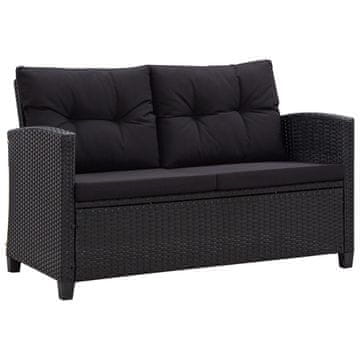 Vidaxl Vrtna sofa za 2 osobe s jastucima, crna, 124 cm, PE ratan