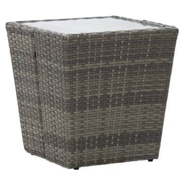 Vidaxl Čajni stolić sivi 41,5x41,5x43 cm PE ratan i staklo