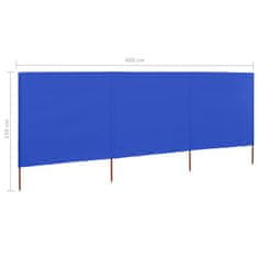 Vidaxl Vjetrobran s 3 panela od tkanine 400 x 120 cm azurno plavi