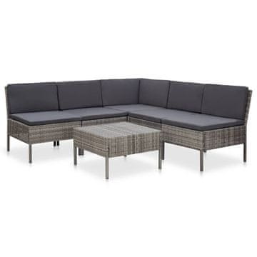 Vidaxl Vrtni set za sjedenje s jastucima, 6 dijelova, PE ratan, siva